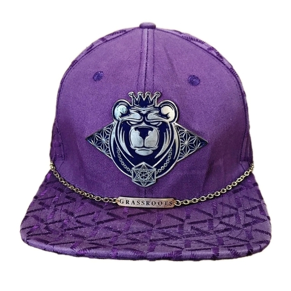 Grassroots California Bear Chain Purple Cap Sz 7.5 Fitted Hat Festival Skater